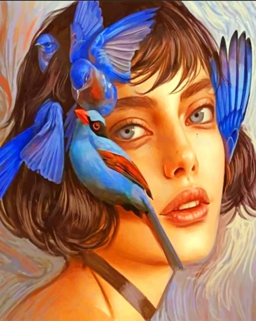 Birds Girl Surreal Art paint by numbers