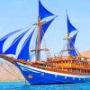 Blue Wooden Sailing Boat paint by numbers