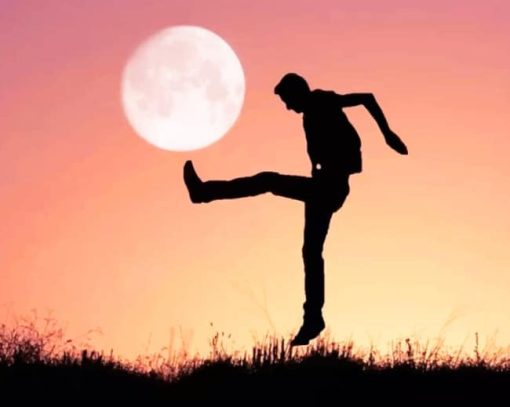 Boy Kicking Moon Silhouette paint by numbers