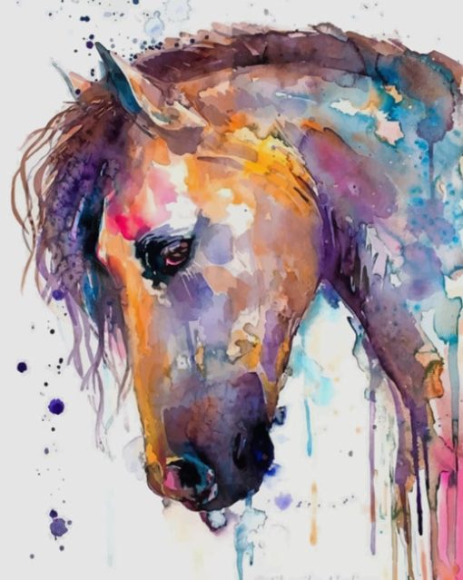 Colorful Watercolor Horse paint by numbers