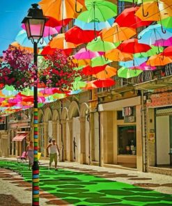 Colorful Umbrella Street paint by numbers