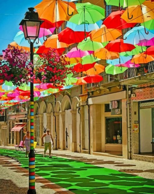 Colorful Umbrella Street paint by numbers