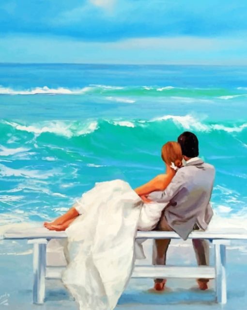 Couple Sitting Beside Sea paint by numbers