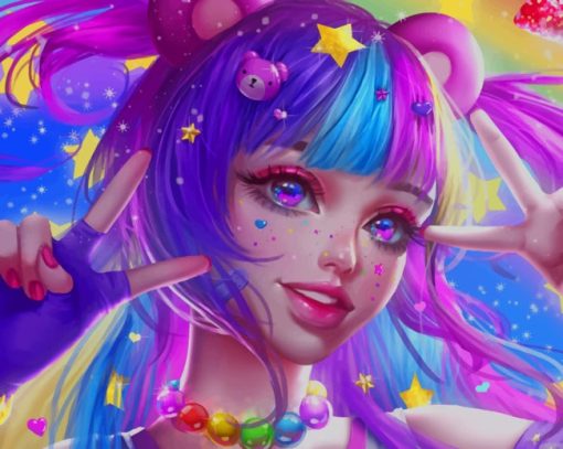 Anime Girl With Pink And Purple Hair painting by numbers