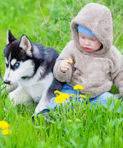 Infant And Husky Dog paint by numbers