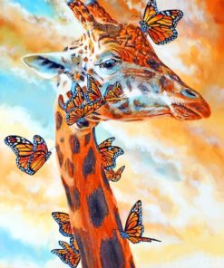 Giraffe And Monarch Butterflies paint by numbers