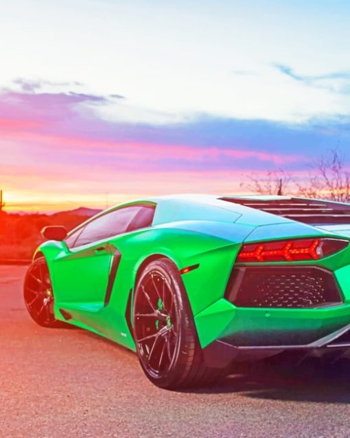 Green Lamborghini Aventador Cars Paint By Numbers - Canvas Paint by numbers