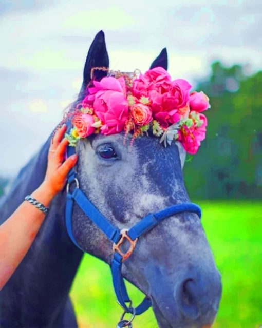 Horse With Flowers Crown paint by numbers