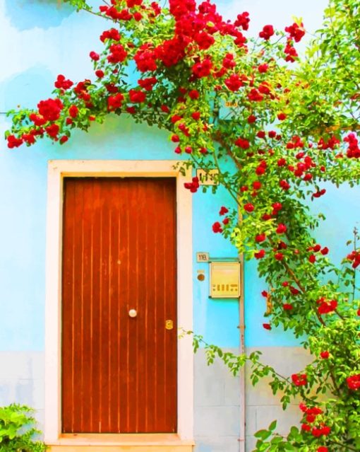 House Door Flowers paint by numbers