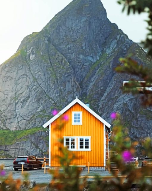 Yellow House And A Mountain paint by numbers