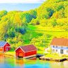 Houses In Norway Lake Water paint by numbers