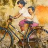 Kids on Bicycle Riding Graffiti painting by numbers