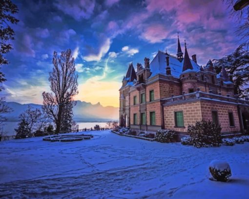 Switzerland Winter Castle paint by numbers