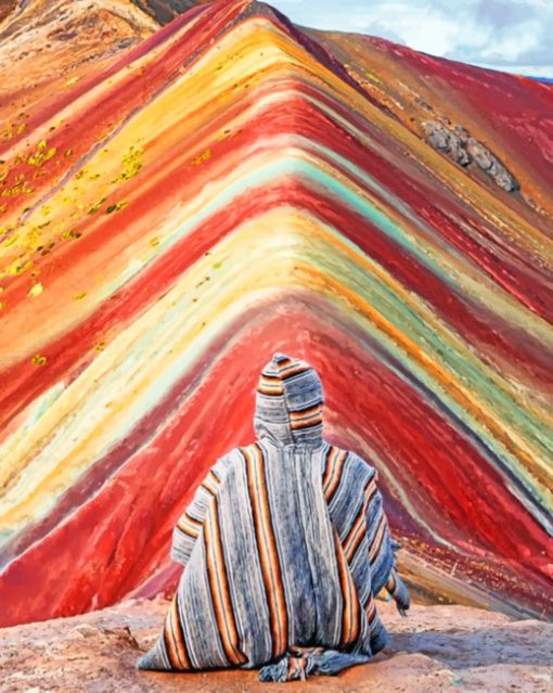 Man In rainbow mountains Peru paint by numbers