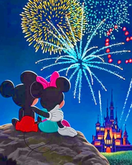 Mickey And Minnie Watching Disney Firework Cartoons Paint By Numbers ...