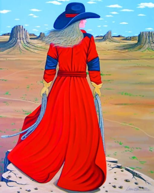 Native Cowgirl With Red Dress paint by numbers