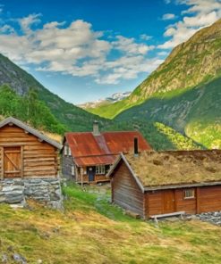 Norway Mountains And Houses paint by numbers