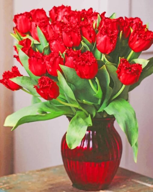 Red Flowers In Vase paint by numbers