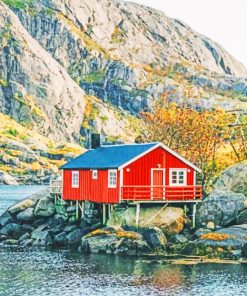 Red Barn Nusfjord Norway paint by numbers
