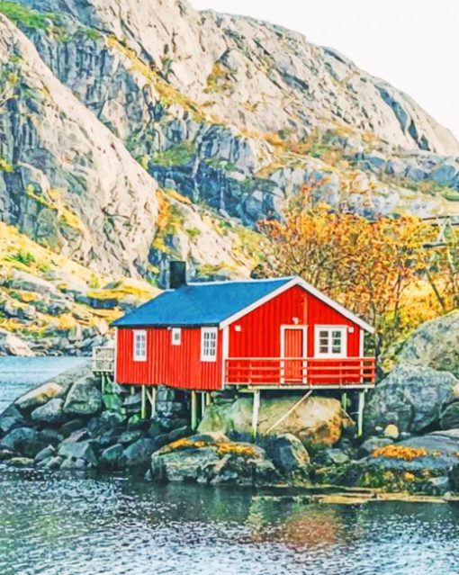 Red Barn Nusfjord Norway paint by numbers