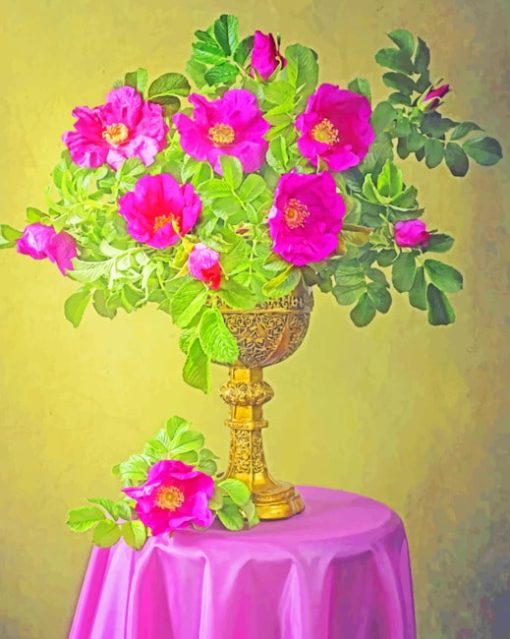 Rosy Flowers Still Life paint by numbers