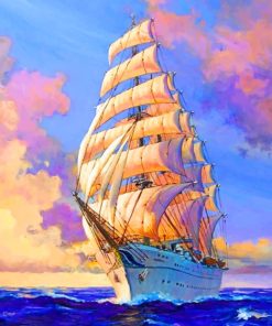 Sailing Ship In Sea Sunset paint by numbers