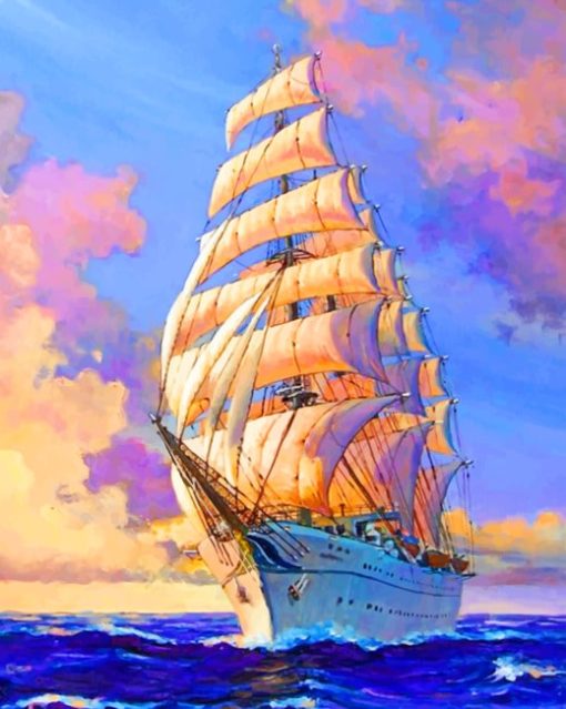 Sailing Ship In Sea Sunset paint by numbers