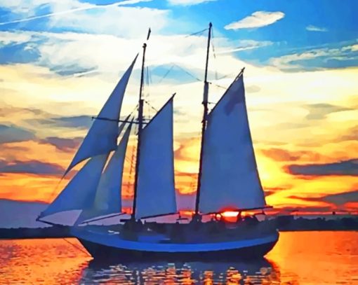 Sailing Ship At Sunset paint by numbers