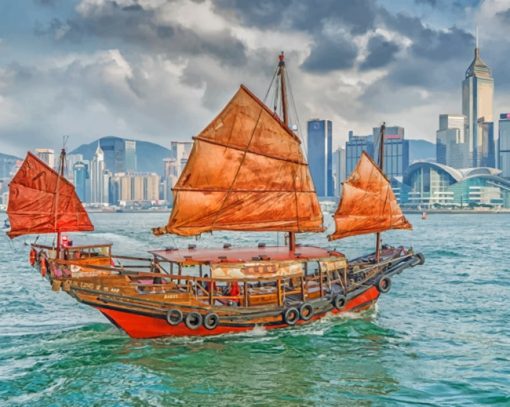 Ship Sailing In Hong Kong paint by numbers