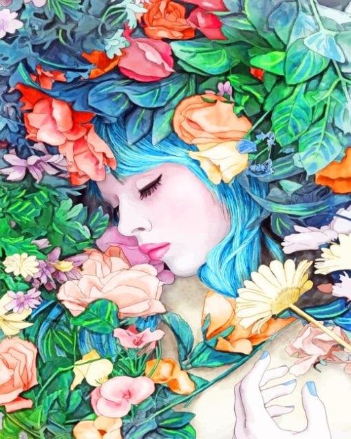 Sleepy Floral Girl paint by numbers