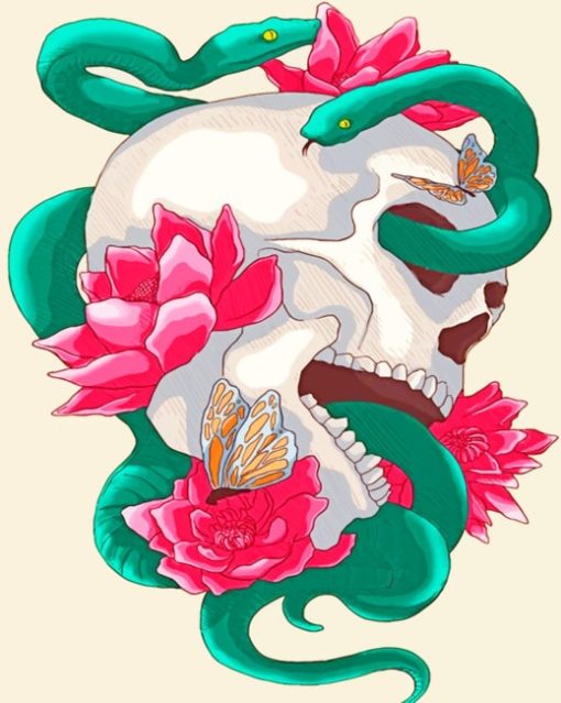 Snake And Floral Skull paint by numbers