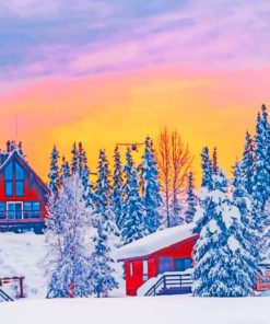 Snowy Wooden Houses paint by numbers