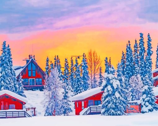 Snowy Wooden Houses paint by numbers