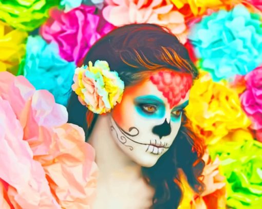 Model Girl With Skull Make Up painting by numbers