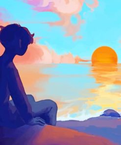 Boy Sitting In Front Of Sunrise painting by numbers