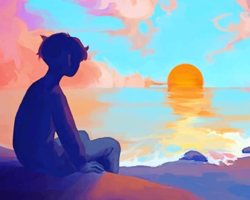 Boy Sitting In Front Of Sunrise painting by numbers