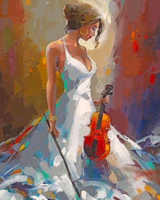 woman holding a violin painting by numbers