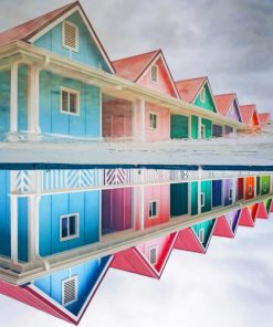 American Colorful Houses Reflection paint by numbers