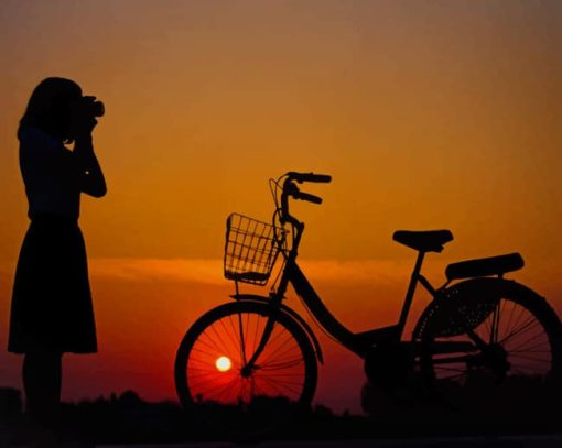 Bicycle And Girl Silhouette paint by numbers