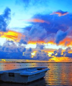 Boat And Colorful Sunset Sky paint by numbers