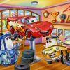 Cars Garage Cartoon paint by numbers