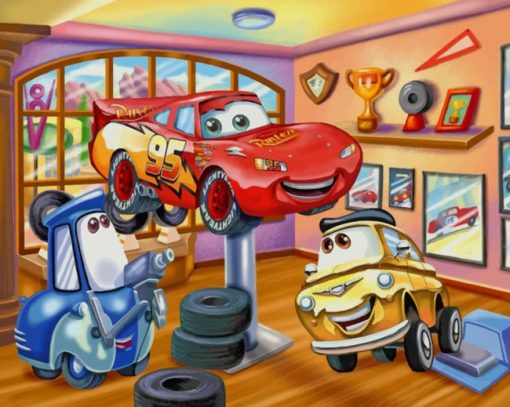 Cars Garage Cartoon paint by numbers