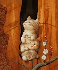 Cat's Family Inside The Tree painting by numbers