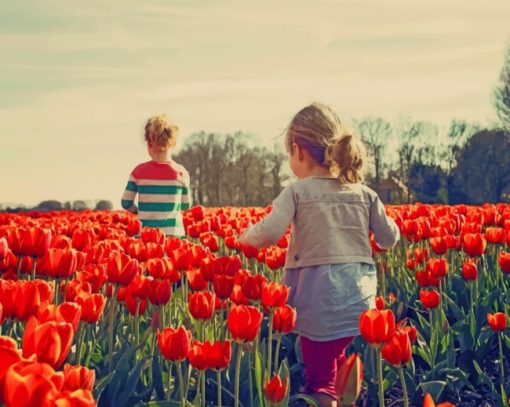 Children In A Tulip Field paint by numbers
