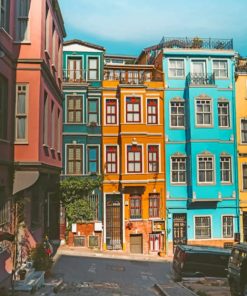 Colorful Street Buildings paint by numbers