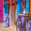 Hybrid Bicycle Beside Colorful House painting by numbers