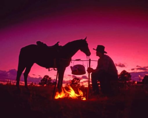 Cow Boy With Fire And A Horse paint by numbers