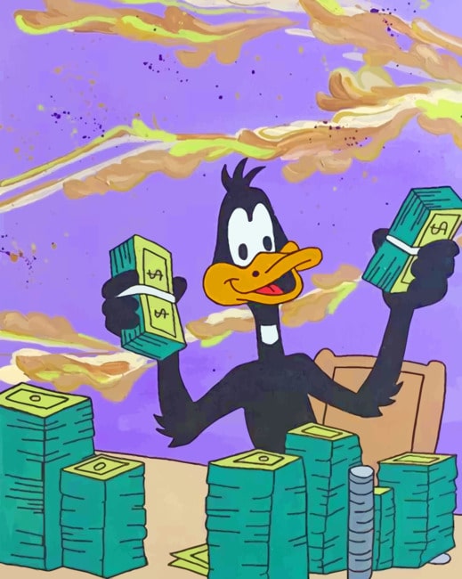 Daffy Duck With Money - Cartoons Paint By Number - Canvas Paint by numbers
