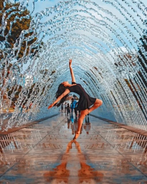 Woman Dancing Under The Water Fountain painting by numbers