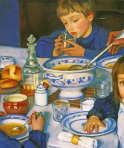 Drawing Of A Family Breakfast paint by numbers